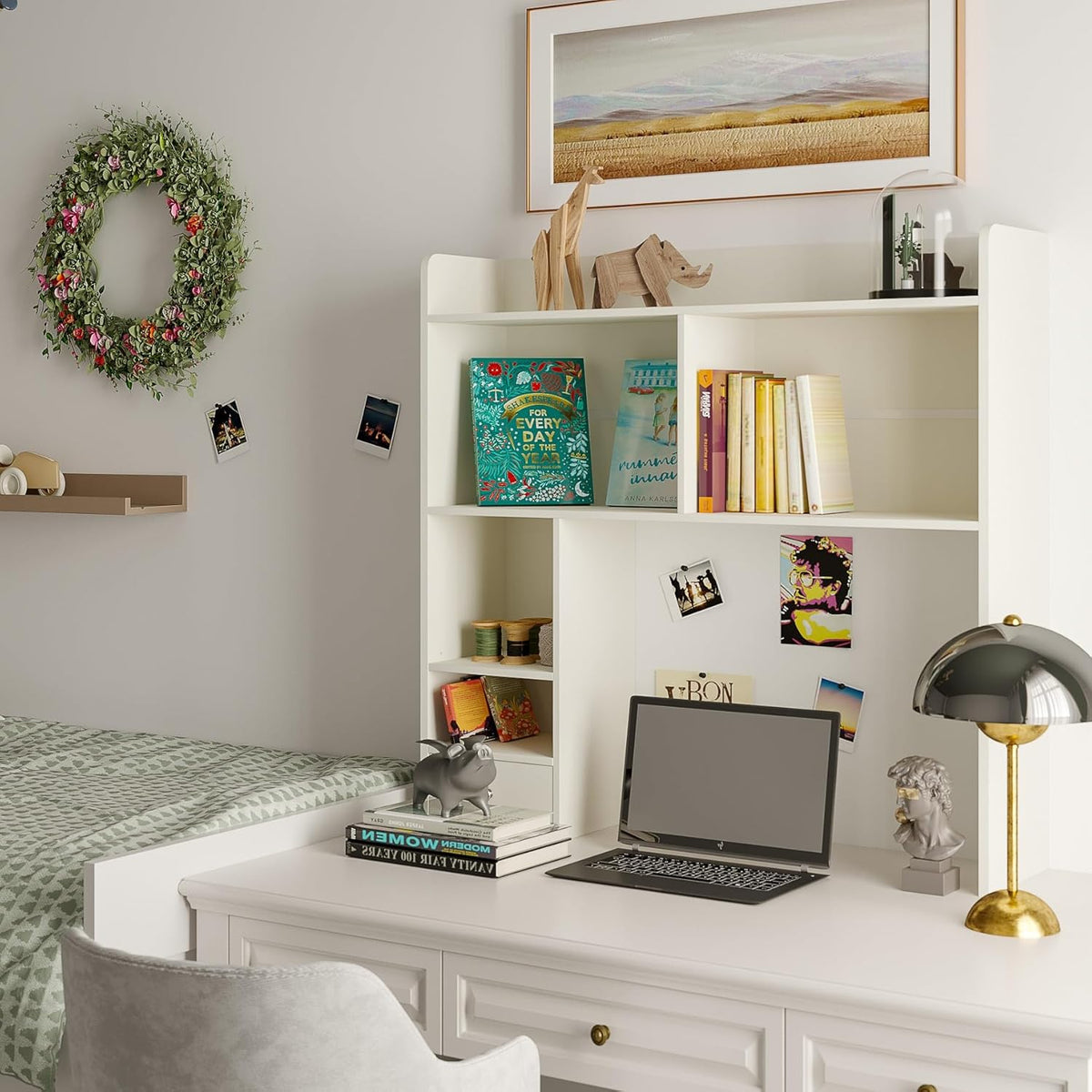 Desktop Bookshelf, 36.4" DormDesk Hutch with 5 Shelves