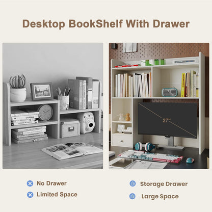 Desktop Bookshelf, 36.4" DormDesk Hutch with 5 Shelves