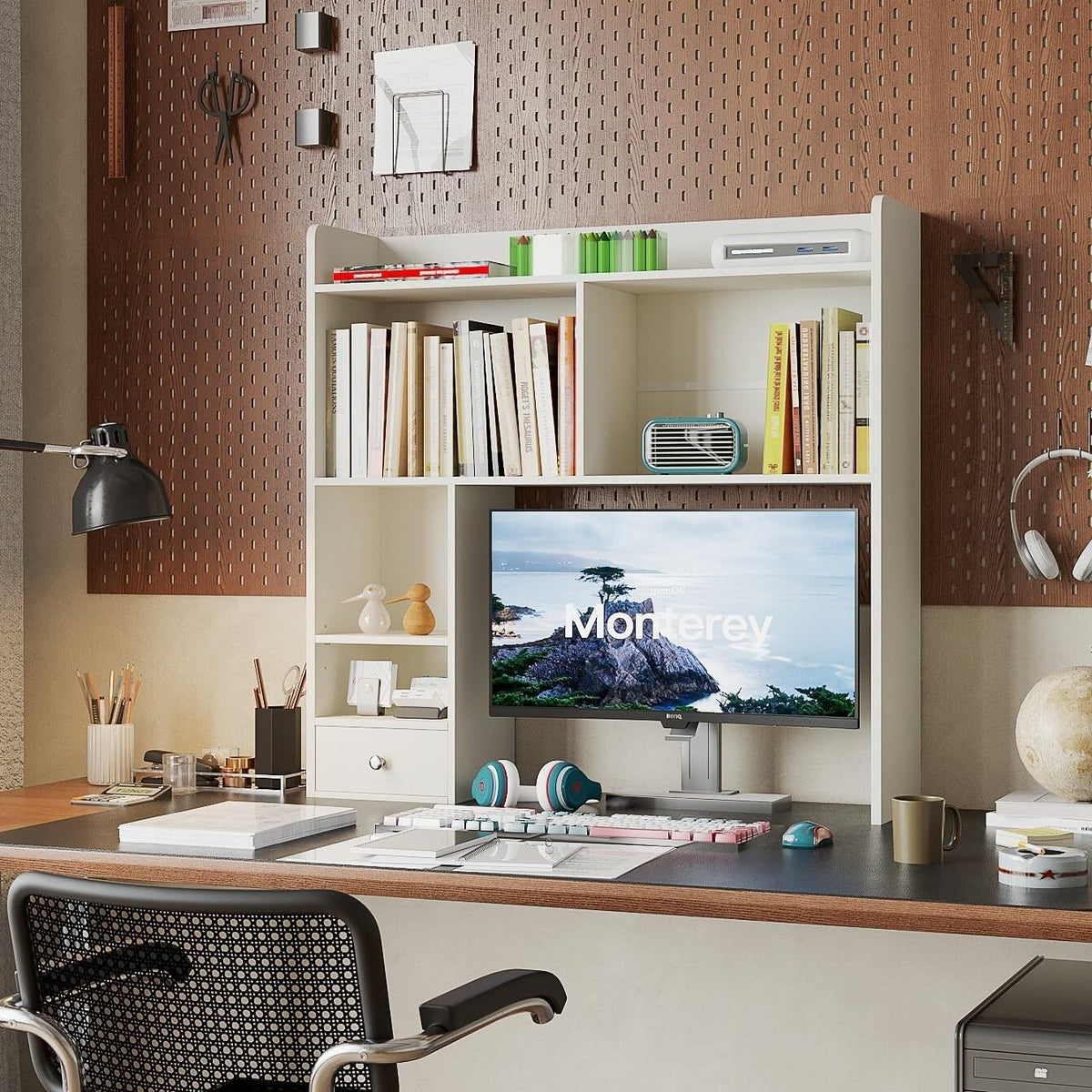 Desktop Bookshelf, 36.4" DormDesk Hutch with 5 Shelves