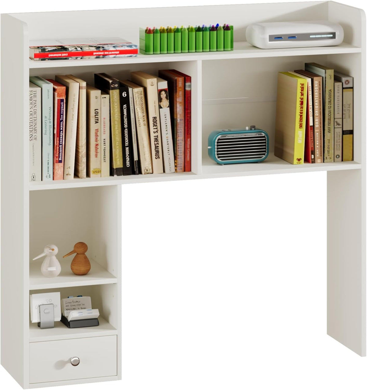 Desktop Bookshelf, 36.4" DormDesk Hutch with 5 Shelves