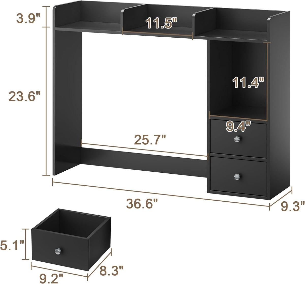 Desktop Bookshelf, 36.4" DormDesk Hutch with 5 Shelves
