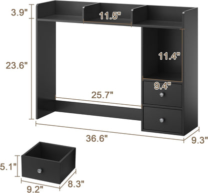 Desktop Bookshelf, 36.4" DormDesk Hutch with 5 Shelves