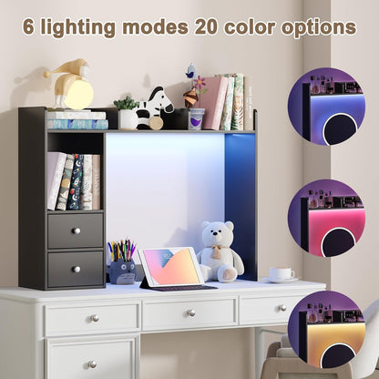 Desktop Bookshelf, 36.4" DormDesk Hutch with 5 Shelves