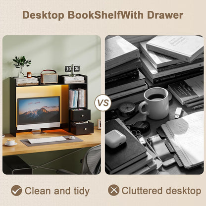 Desktop Bookshelf, 36.4" DormDesk Hutch with 5 Shelves
