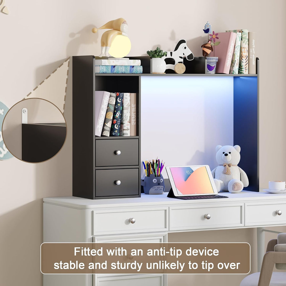 Desktop Bookshelf, 36.4" DormDesk Hutch with 5 Shelves