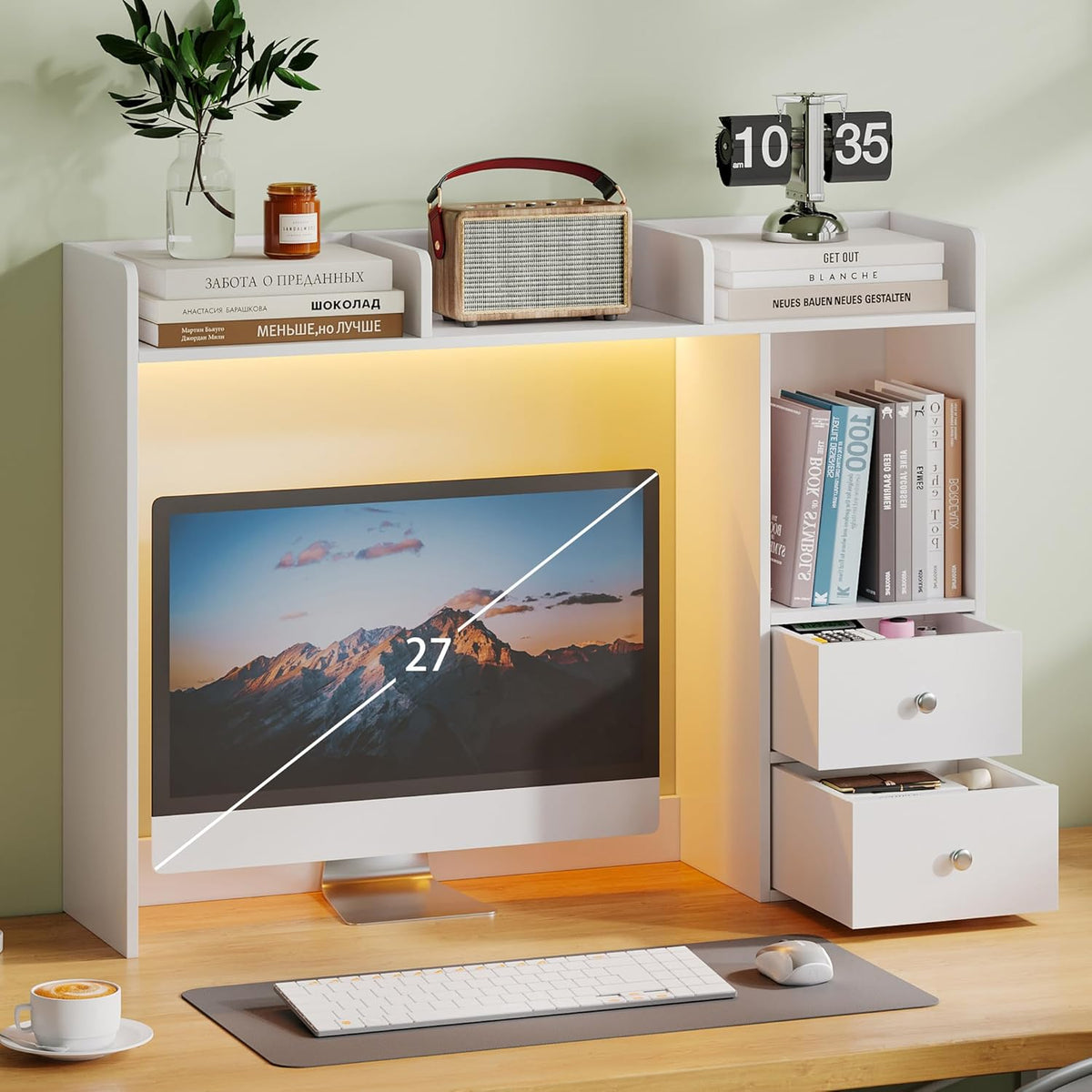 Desktop Bookshelf, 36.4" DormDesk Hutch with 5 Shelves
