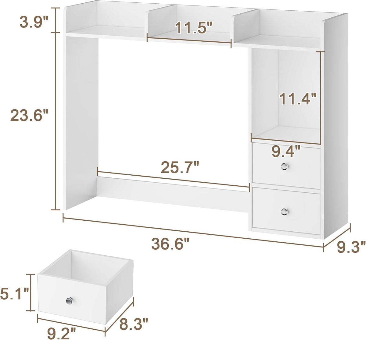 Desktop Bookshelf, 36.4" DormDesk Hutch with 5 Shelves