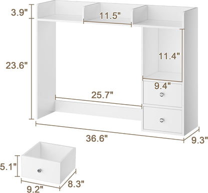 Desktop Bookshelf, 36.4" DormDesk Hutch with 5 Shelves