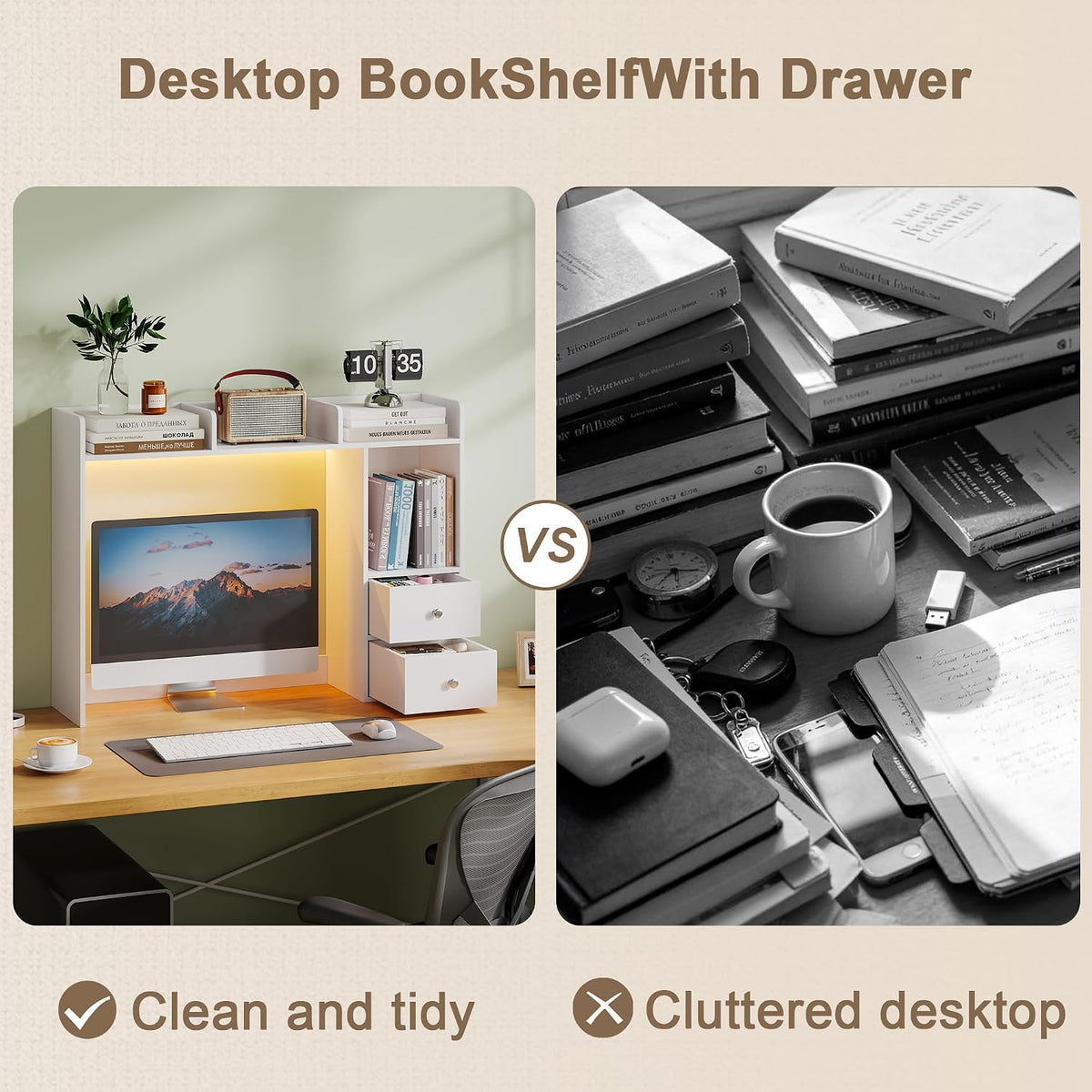 Desktop Bookshelf, 36.4" DormDesk Hutch with 5 Shelves