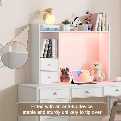 Desktop Bookshelf, 36.4" DormDesk Hutch with 5 Shelves