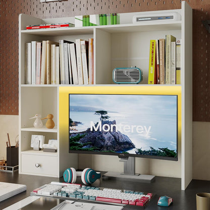 Desktop Bookshelf, 36.4" DormDesk Hutch with 5 Shelves