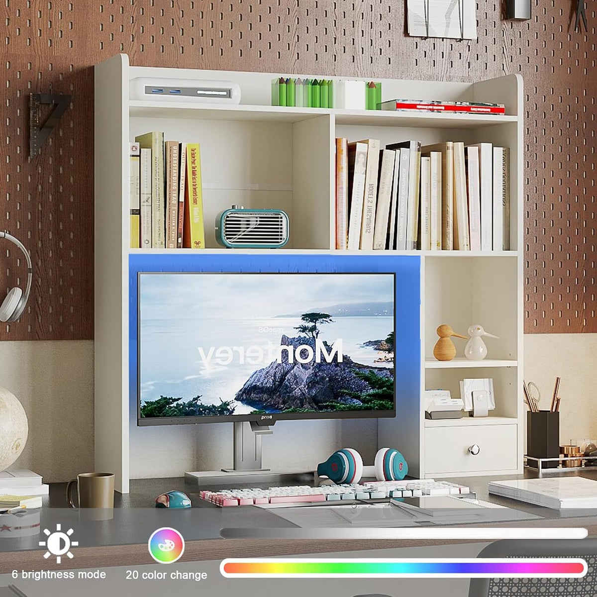 Desktop Bookshelf, 36.4" DormDesk Hutch with 5 Shelves