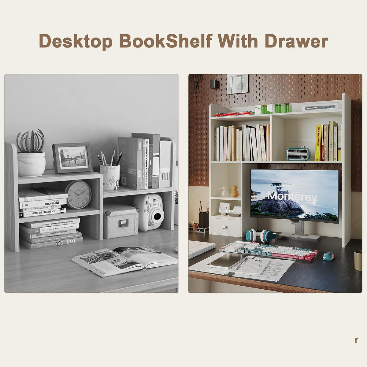 Desktop Bookshelf, 36.4" DormDesk Hutch with 5 Shelves