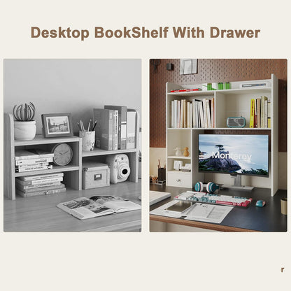Desktop Bookshelf, 36.4" DormDesk Hutch with 5 Shelves
