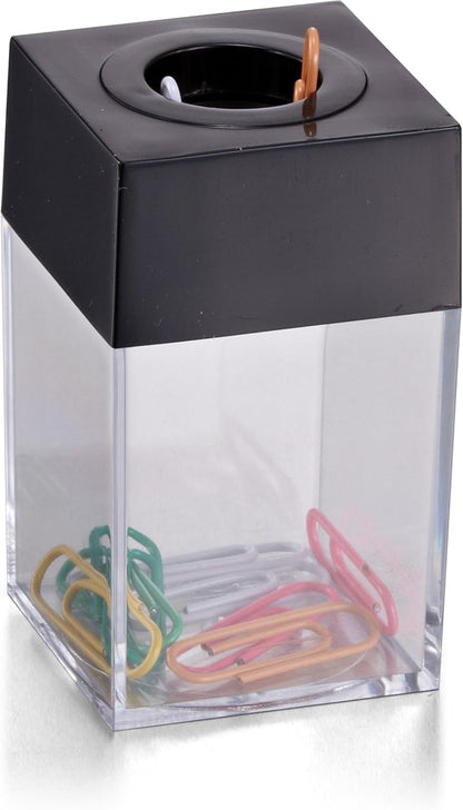 Magnetic Paper Clip Dispenser, Holds 100 Paper Clips (Not Included), Clear/Black Desk Organizer for Office Accessories, Supplies and Classroom Organization, Dispenser Only