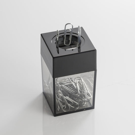 Magnetic Paper Clip Dispenser, Holds 100 Paper Clips (Not Included), Clear/Black Desk Organizer for Office Accessories, Supplies and Classroom Organization, Dispenser Only