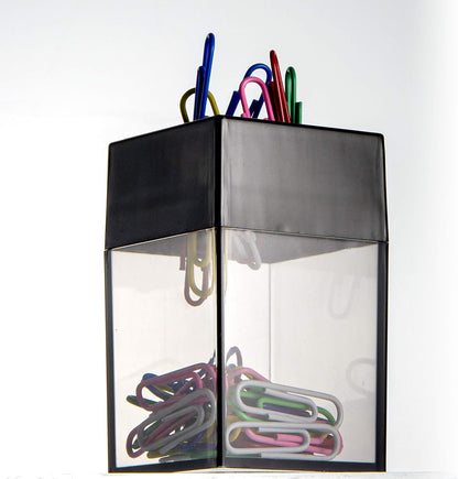 Magnetic Paper Clip Dispenser, Holds 100 Paper Clips (Not Included), Clear/Black Desk Organizer for Office Accessories, Supplies and Classroom Organization, Dispenser Only