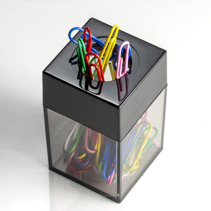 Magnetic Paper Clip Dispenser, Holds 100 Paper Clips (Not Included), Clear/Black Desk Organizer for Office Accessories, Supplies and Classroom Organization, Dispenser Only