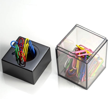 Magnetic Paper Clip Dispenser, Holds 100 Paper Clips (Not Included), Clear/Black Desk Organizer for Office Accessories, Supplies and Classroom Organization, Dispenser Only