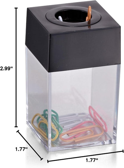 Magnetic Paper Clip Dispenser, Holds 100 Paper Clips (Not Included), Clear/Black Desk Organizer for Office Accessories, Supplies and Classroom Organization, Dispenser Only