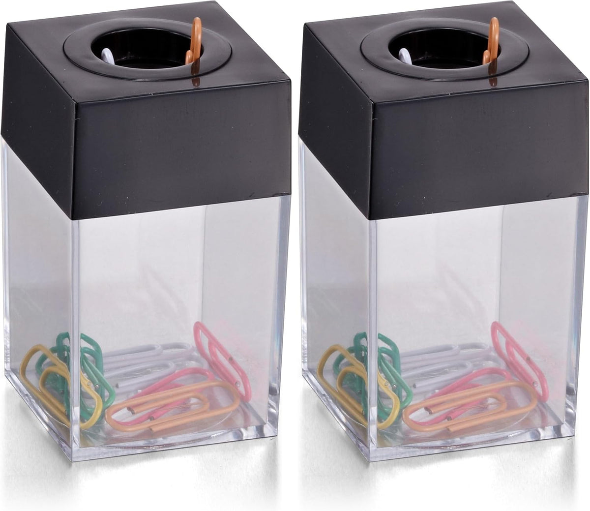 Magnetic Paper Clip Dispenser, Holds 100 Paper Clips (Not Included), Clear/Black Desk Organizer for Office Accessories, Supplies and Classroom Organization, Dispenser Only