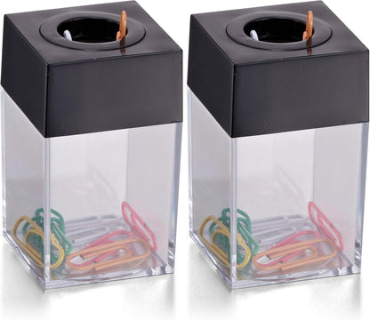 Magnetic Paper Clip Dispenser, Holds 100 Paper Clips (Not Included), Clear/Black Desk Organizer for Office Accessories, Supplies and Classroom Organization, Dispenser Only