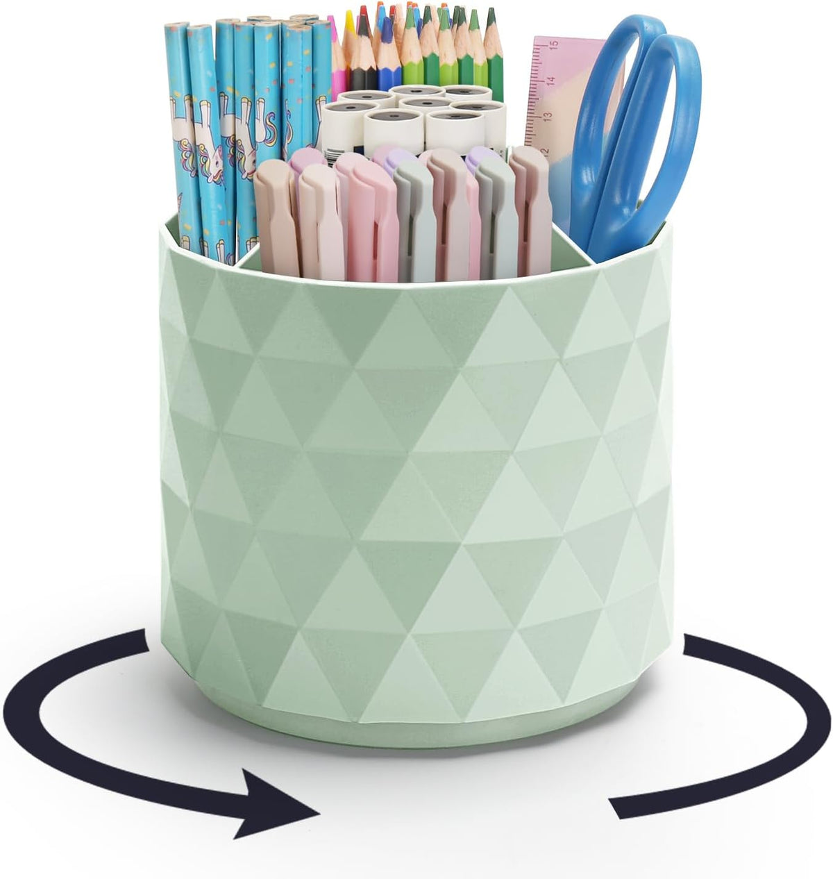 Desk Organizer,Sparkling Diamond-like Pen Holder for Desk 360°Rotating Office Accessories,Pencil Cup with 5 Compartments Storage Box Caddy for Office,School,Home,Art Supply(White)