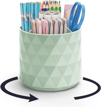 Desk Organizer,Sparkling Diamond-like Pen Holder for Desk 360°Rotating Office Accessories,Pencil Cup with 5 Compartments Storage Box Caddy for Office,School,Home,Art Supply(White)