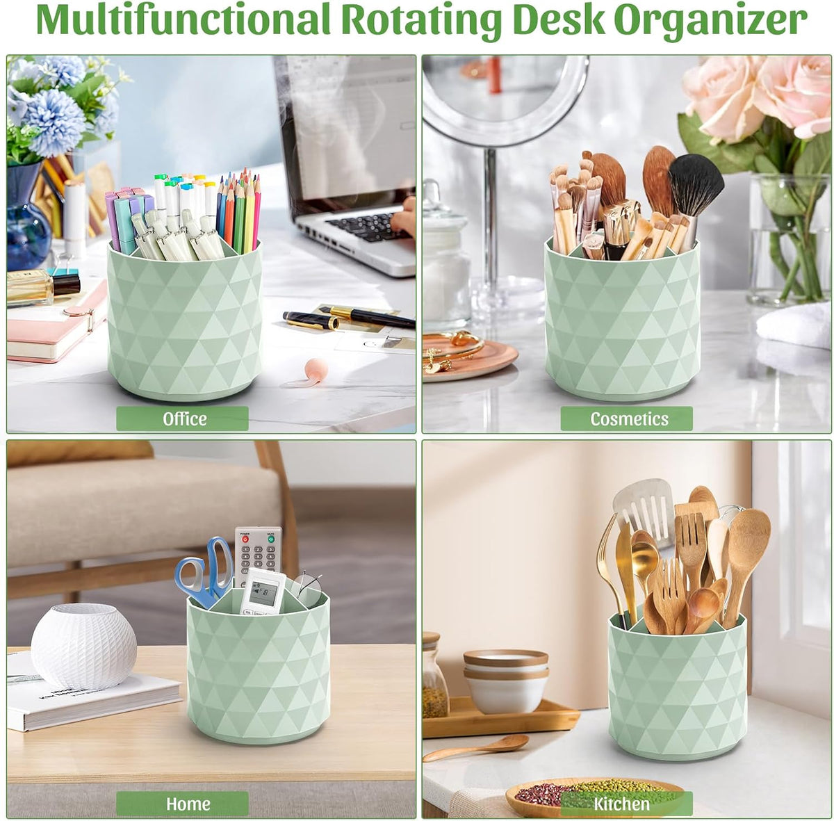 Desk Organizer,Sparkling Diamond-like Pen Holder for Desk 360°Rotating Office Accessories,Pencil Cup with 5 Compartments Storage Box Caddy for Office,School,Home,Art Supply(White)