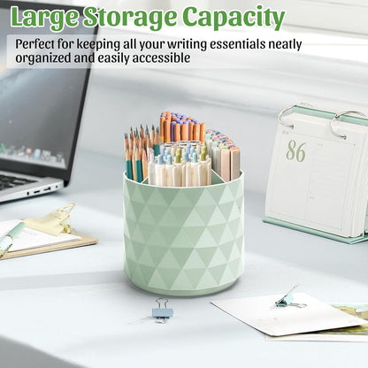 Desk Organizer,Sparkling Diamond-like Pen Holder for Desk 360°Rotating Office Accessories,Pencil Cup with 5 Compartments Storage Box Caddy for Office,School,Home,Art Supply(White)