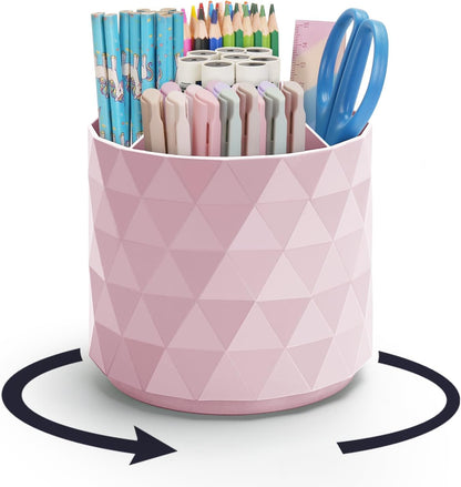 Desk Organizer,Sparkling Diamond-like Pen Holder for Desk 360°Rotating Office Accessories,Pencil Cup with 5 Compartments Storage Box Caddy for Office,School,Home,Art Supply(White)