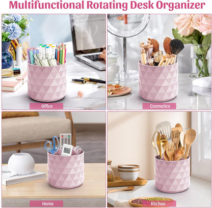 Desk Organizer,Sparkling Diamond-like Pen Holder for Desk 360°Rotating Office Accessories,Pencil Cup with 5 Compartments Storage Box Caddy for Office,School,Home,Art Supply(White)