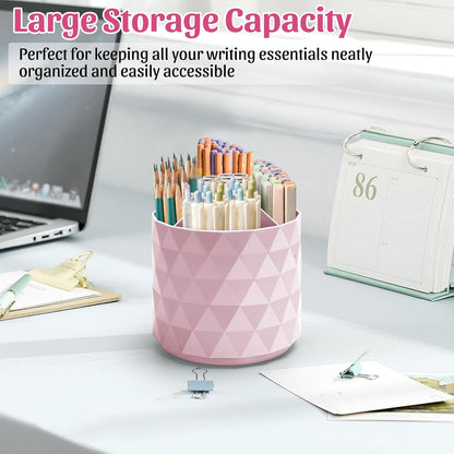 Desk Organizer,Sparkling Diamond-like Pen Holder for Desk 360°Rotating Office Accessories,Pencil Cup with 5 Compartments Storage Box Caddy for Office,School,Home,Art Supply(White)