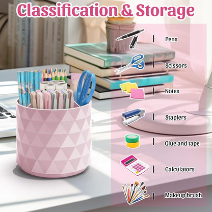 Desk Organizer,Sparkling Diamond-like Pen Holder for Desk 360°Rotating Office Accessories,Pencil Cup with 5 Compartments Storage Box Caddy for Office,School,Home,Art Supply(White)
