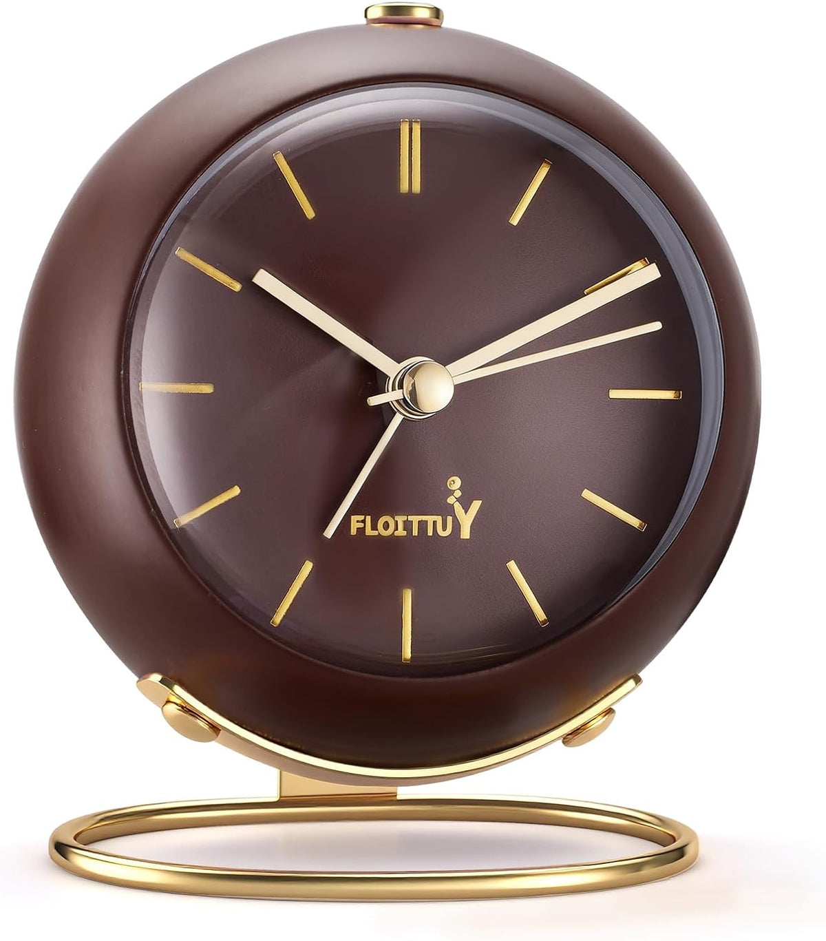 Silent Table Analog Alarm Clock No Ticking, Lighted on Demand and Battery Operated, Beep Sounds, Small Desk Clock(Cocoa Brown)