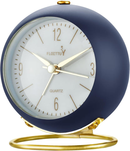 Silent Table Analog Alarm Clock No Ticking, Lighted on Demand and Battery Operated, Beep Sounds, Small Desk Clock(Cocoa Brown)