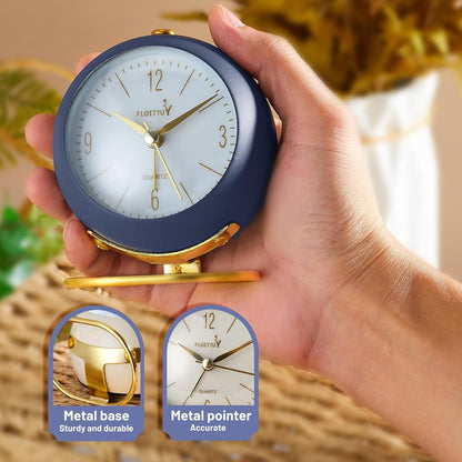 Silent Table Analog Alarm Clock No Ticking, Lighted on Demand and Battery Operated, Beep Sounds, Small Desk Clock(Cocoa Brown)