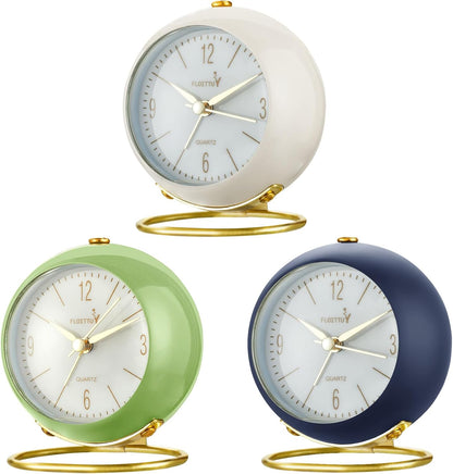 Silent Table Analog Alarm Clock No Ticking, Lighted on Demand and Battery Operated, Beep Sounds, Small Desk Clock(Cocoa Brown)