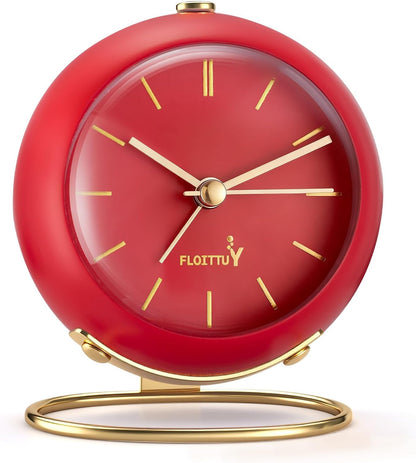 Silent Table Analog Alarm Clock No Ticking, Lighted on Demand and Battery Operated, Beep Sounds, Small Desk Clock(Cocoa Brown)