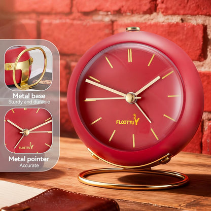 Silent Table Analog Alarm Clock No Ticking, Lighted on Demand and Battery Operated, Beep Sounds, Small Desk Clock(Cocoa Brown)