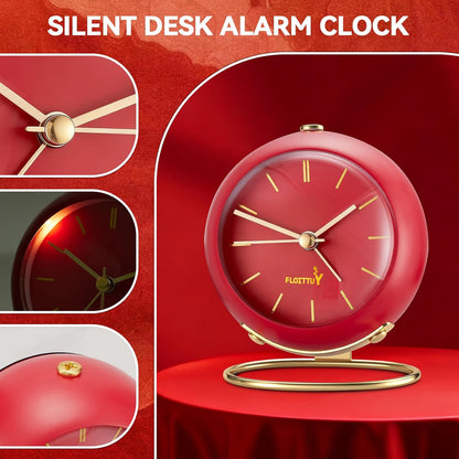 Silent Table Analog Alarm Clock No Ticking, Lighted on Demand and Battery Operated, Beep Sounds, Small Desk Clock(Cocoa Brown)