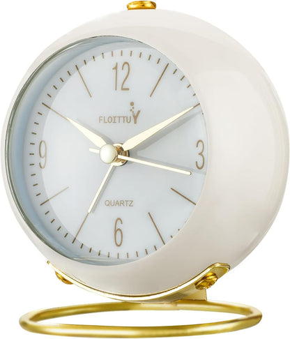 Silent Table Analog Alarm Clock No Ticking, Lighted on Demand and Battery Operated, Beep Sounds, Small Desk Clock(Cocoa Brown)