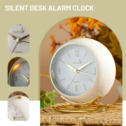 Silent Table Analog Alarm Clock No Ticking, Lighted on Demand and Battery Operated, Beep Sounds, Small Desk Clock(Cocoa Brown)