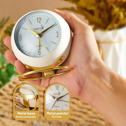 Silent Table Analog Alarm Clock No Ticking, Lighted on Demand and Battery Operated, Beep Sounds, Small Desk Clock(Cocoa Brown)