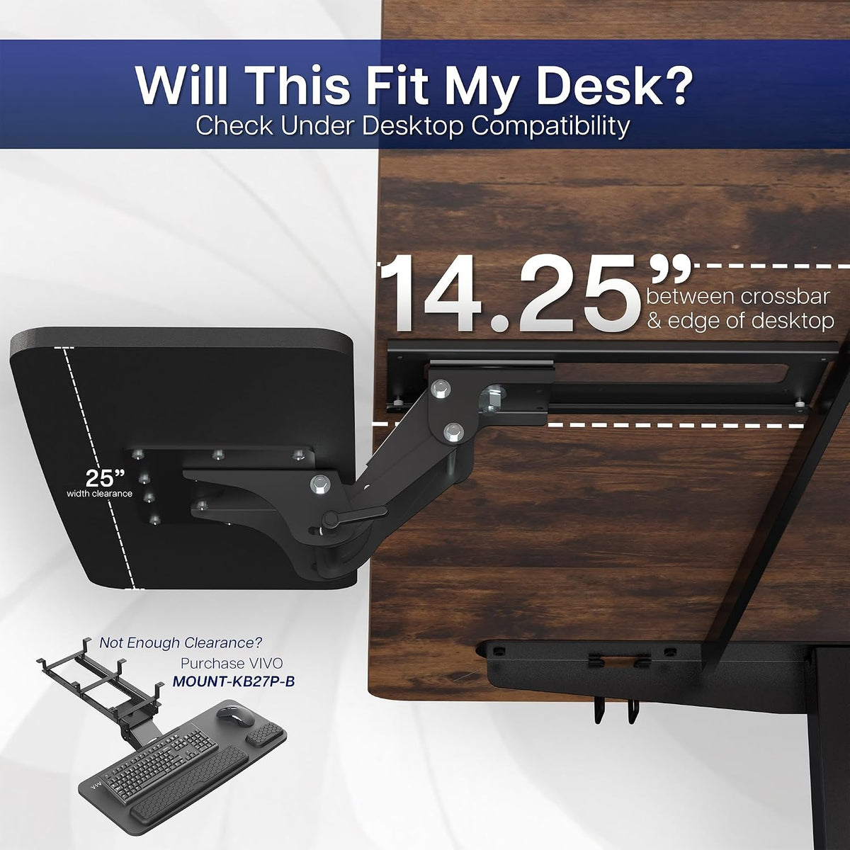 Black Under Desk 25 x 10 in Keyboard Tray, MOUNT-KB03B