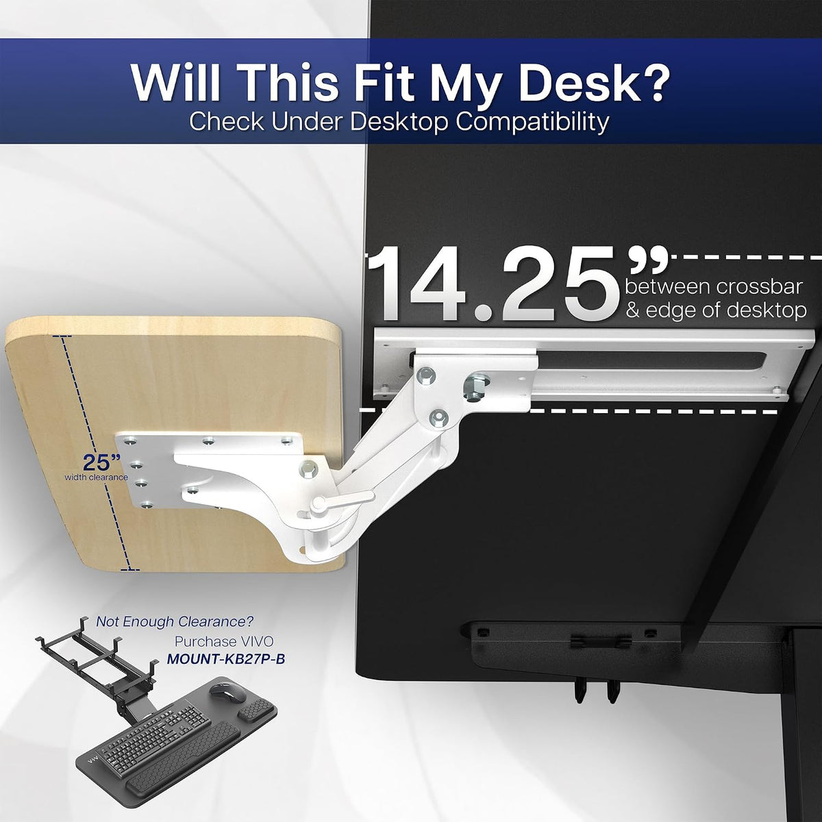 Black Under Desk 25 x 10 in Keyboard Tray, MOUNT-KB03B