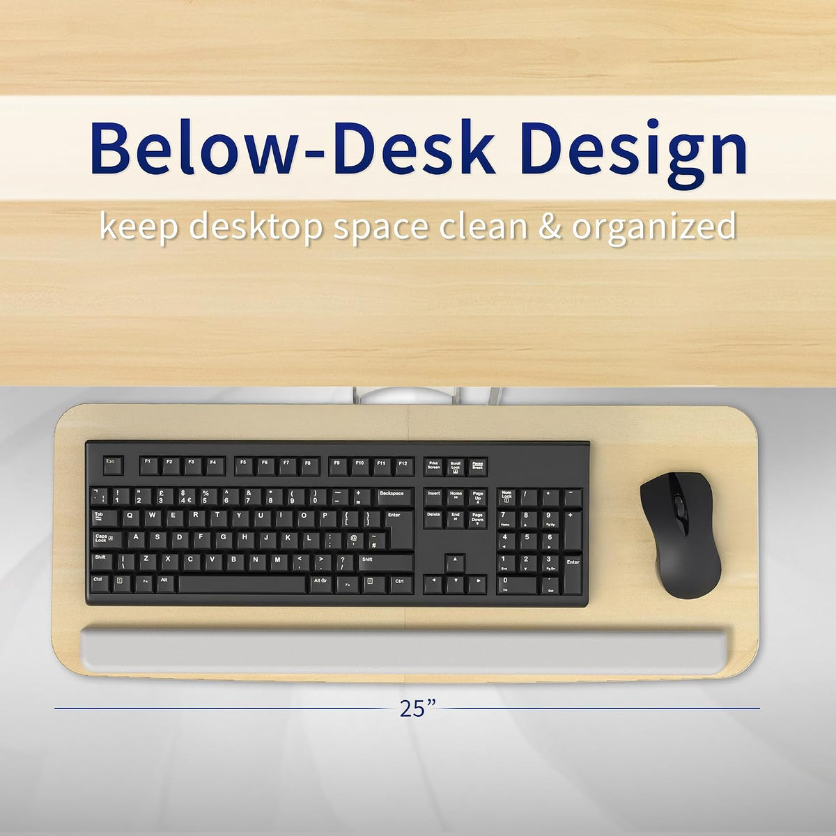 Black Under Desk 25 x 10 in Keyboard Tray, MOUNT-KB03B