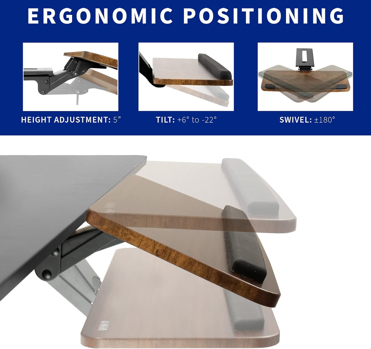 Black Under Desk 25 x 10 in Keyboard Tray, MOUNT-KB03B