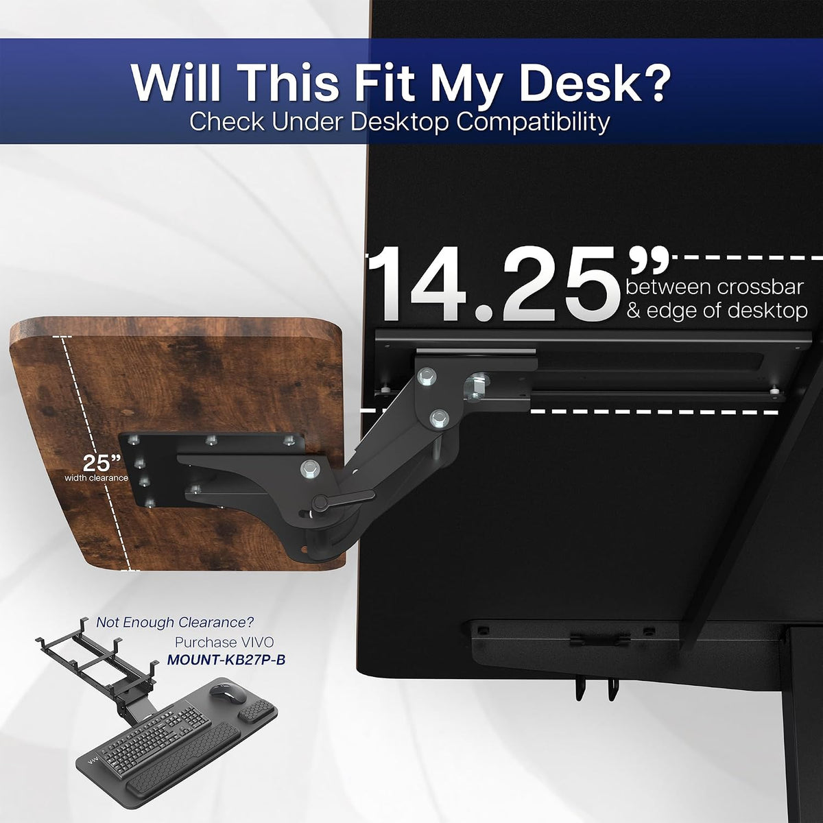 Black Under Desk 25 x 10 in Keyboard Tray, MOUNT-KB03B