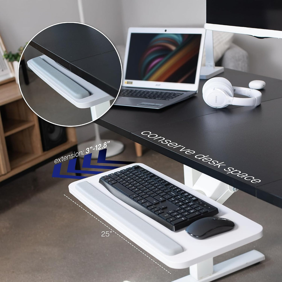 Black Under Desk 25 x 10 in Keyboard Tray, MOUNT-KB03B